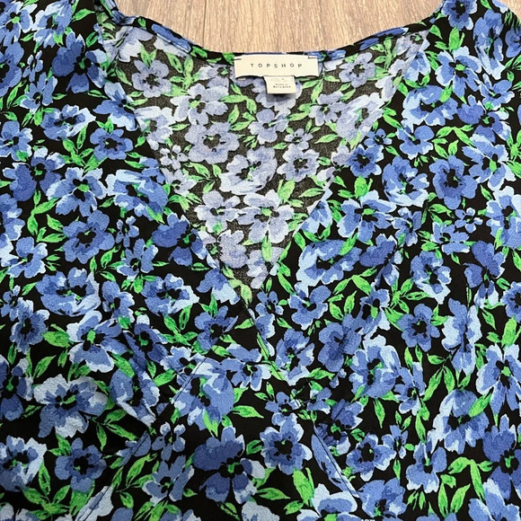 Topshop Bella tea dress with angel sleeve in blue floral Size 4 NWOT - Picture 4 of 9